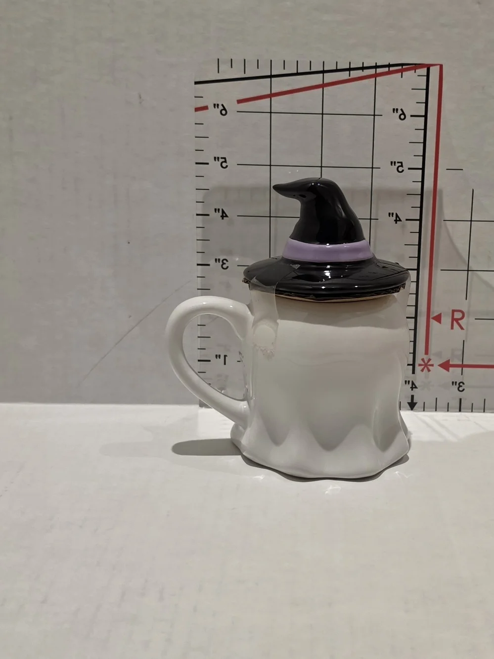 White Ghost Ceramic Mini Mug with Black Witch Hat Lid - 7.8 Oz